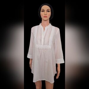NWT WHITE TUNIC TOP W/MANDARIN  COLLAR